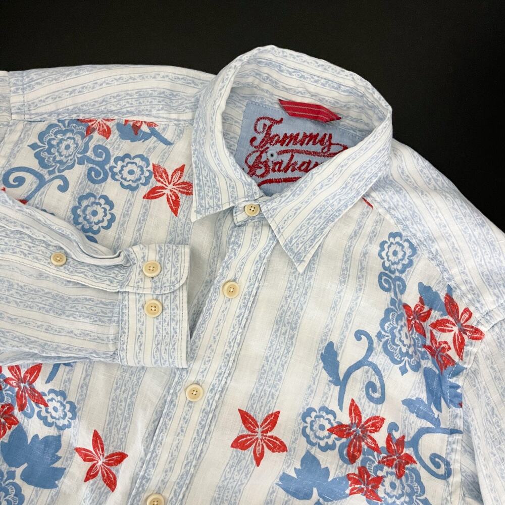Tommy Bahama Linen Shirt Mens Medium Floral Button Up Aloha Hawaiian‎ Resort